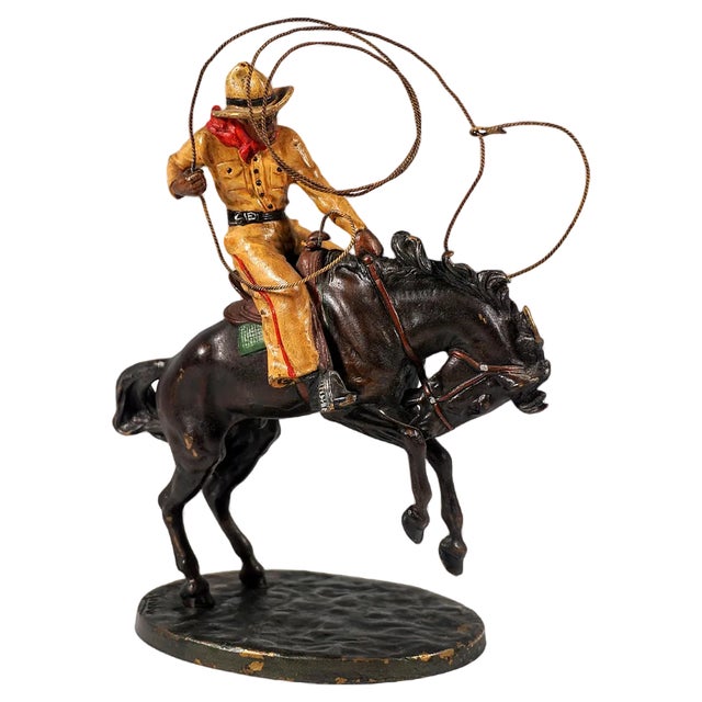 Viennese Bronze Cowboy with Lasso on Horse Figure by Carl Kauba, 1920s For Sale