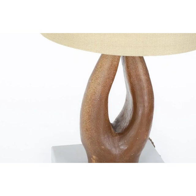 Textile Vintage Lamp in Brown Ceramic, 1950 For Sale - Image 7 of 11