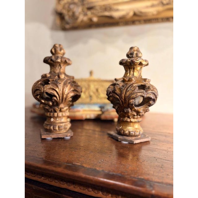 18th Century Louis XV Architectural Carved and Gilded Wood Finials, Set of 2 For Sale - Image 12 of 14