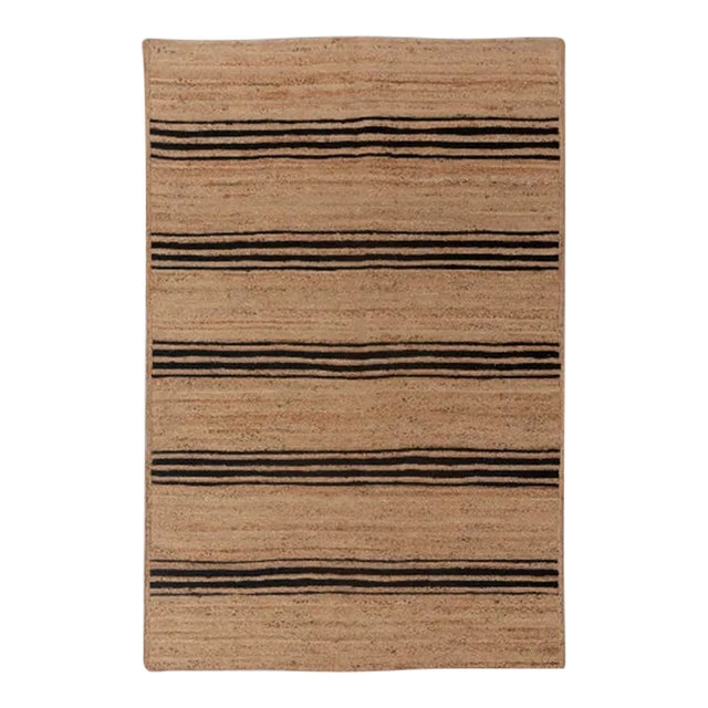 Rectangle Black Stripe Pattern Jute Rug, Boho Jute Rug 5x7 Ft. For Sale