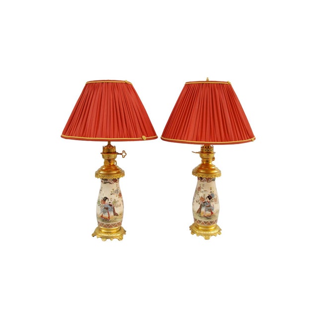 Satsuma Earthenware Geisha Vase Lamps, 1880s, Set of 2 For Sale - Image 5 of 5