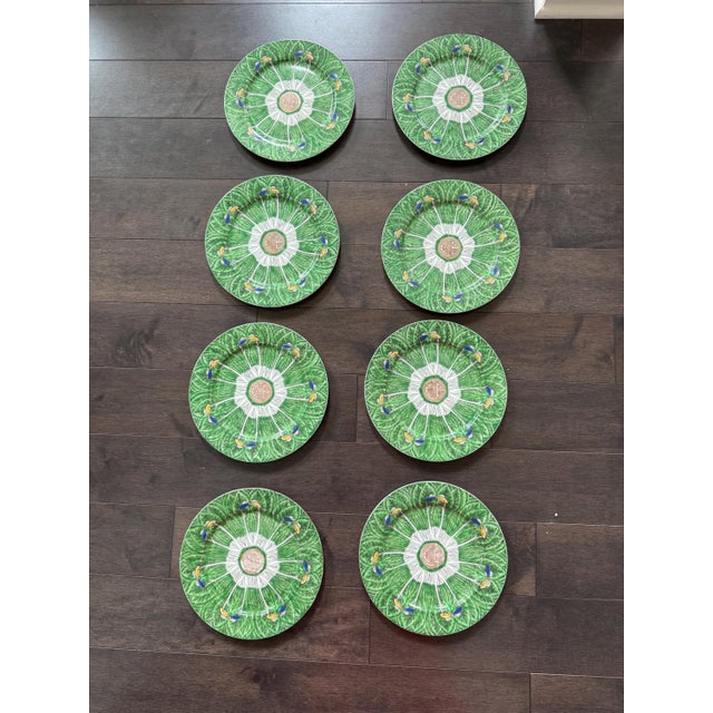 Vintage Chinese Export Famille Verte Cabbage & Butterfly Plates - Set of 8 For Sale - Image 4 of 8