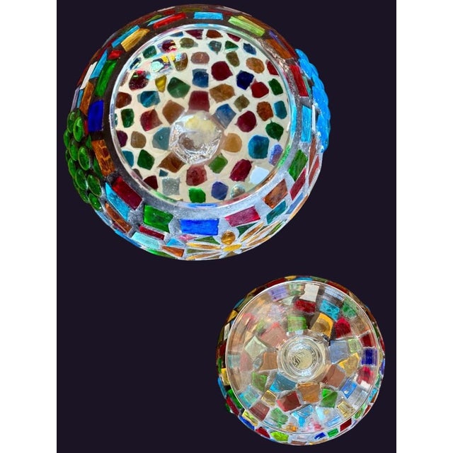 Glass Oversized Stained Glass Mosaic Goblet Candle Holder-Boho-Moroccan-Lantern-Light For Sale - Image 7 of 8