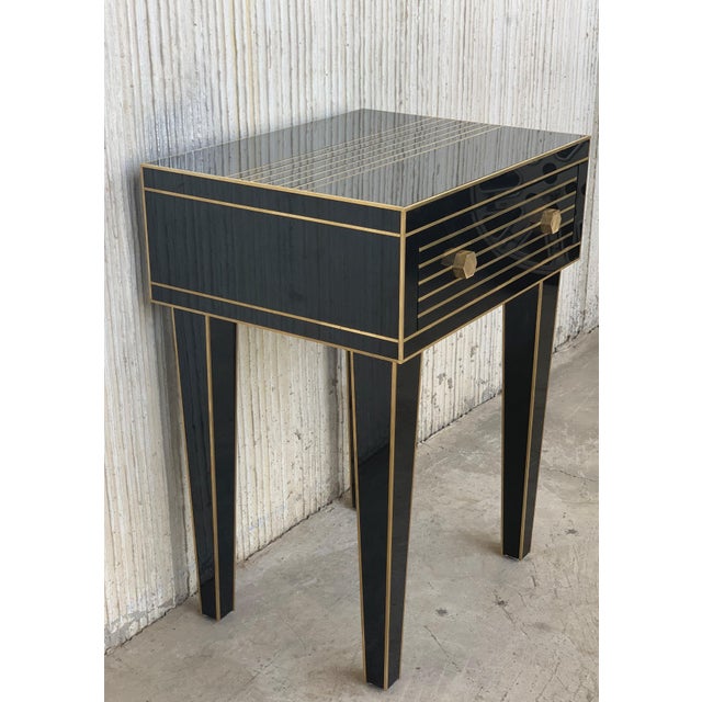 New Mirrored Nightstand in Black Mirror and Chrome With One Drawer