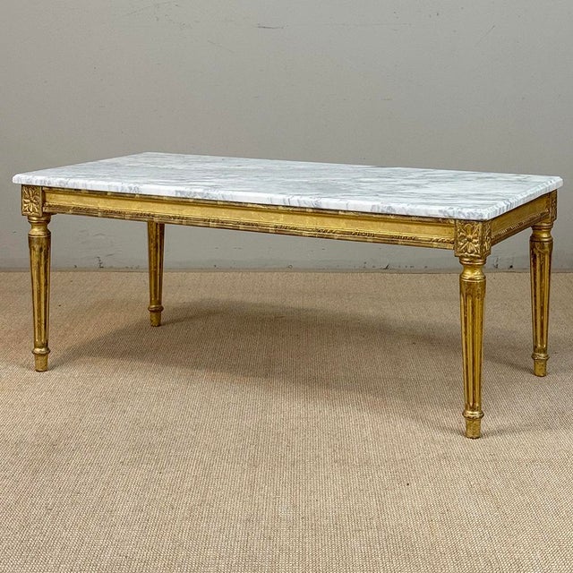 Wood French Louis XVI Giltwood Coffee Table With Carrara Marble For Sale - Image 7 of 18
