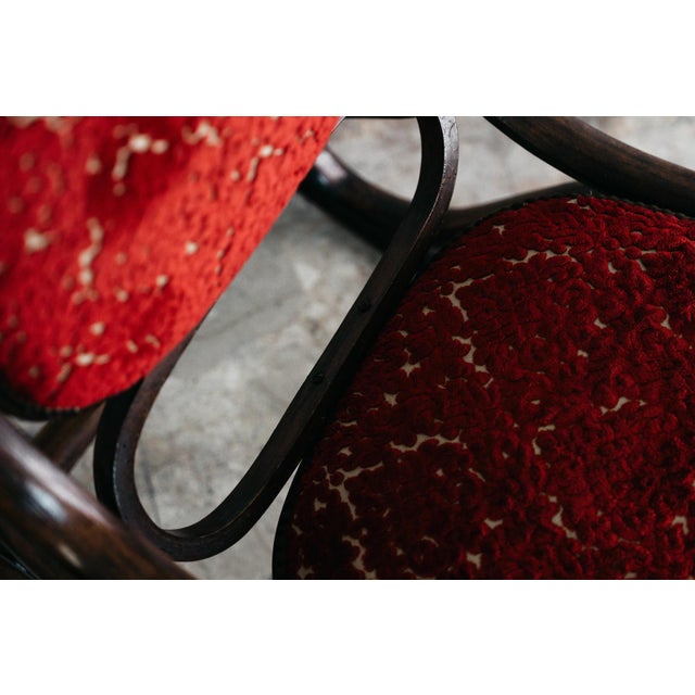 Brown Vintage Bentwood and Red Velvet Rocking Chair, 1950s For Sale - Image 8 of 10