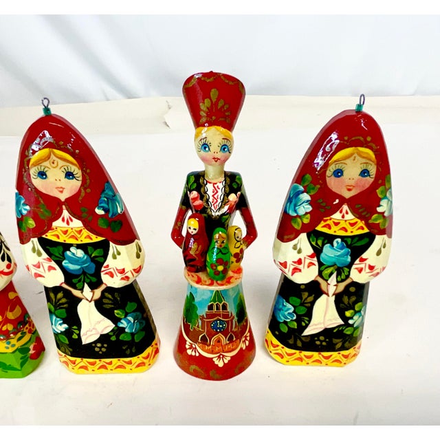 1990s Vintage Boho Chic Russian Hand Crafted Christmas Ornaments Set of 6 - Medium Size For Sale - Image 6 of 10
