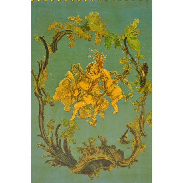 Vintage Italian Venetian Decoupage Green Gold Papier Mache Wastebasket Trash Can For Sale - Image 11 of 18