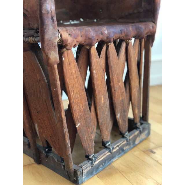Mexican Equipale Folk Art Chair With Hand-Painted Scene 1930s For Sale - Image 10 of 11