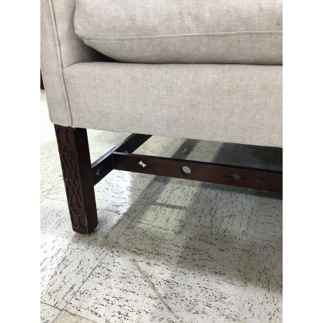 Lovely Vintage Chippendale Tuxedo Sofa! New linen/ blend fabric. New feather-down back cushions and original seat cushion!...