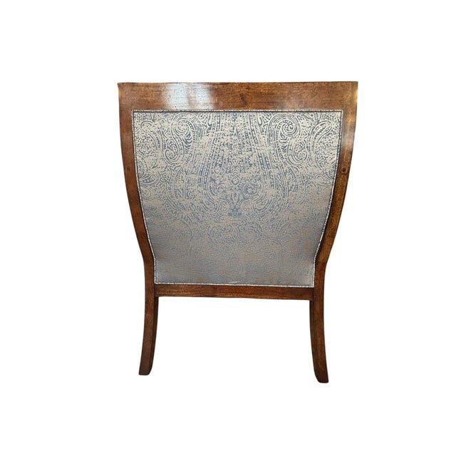 English Neoclassical Walnut Lounge Chair With Paisley Upholstery Transitional Designer Accent Chair For Sale - Image 3 of 8
