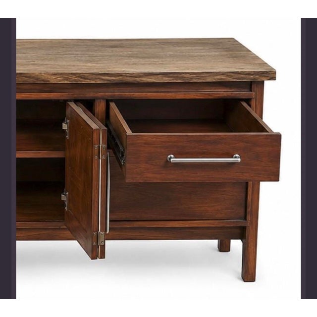 Late 20th Century Long Mid Century Modern Walnut Credenza Sideboard Console. 74 Inches. For Sale - Image 5 of 5