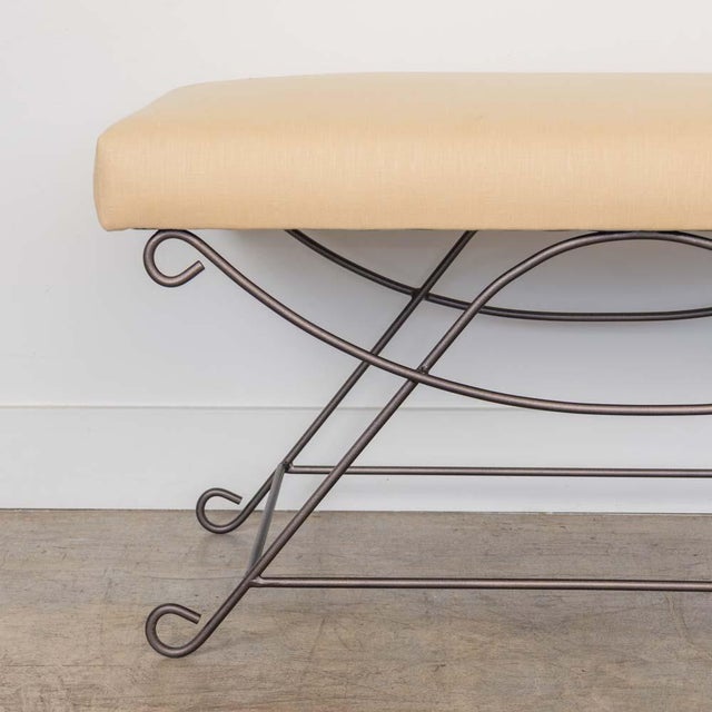 Panoplie Iron Loop Bench, Yellow Linen For Sale - Image 10 of 14