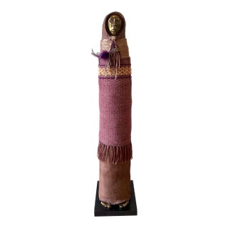 1980s Tall Southwestern Mixed-Media Figurative Sculpture With Brass Face by Naida Seibel, 41.5” H For Sale