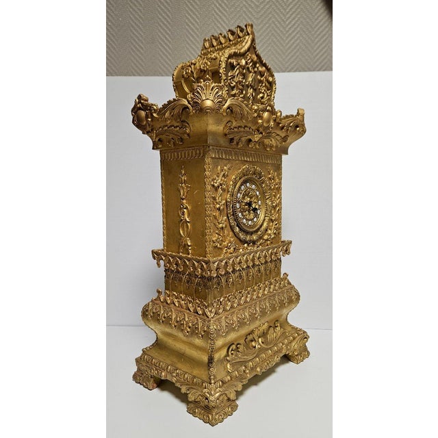 Carved Gilded Wood Clock For Sale - Image 3 of 9