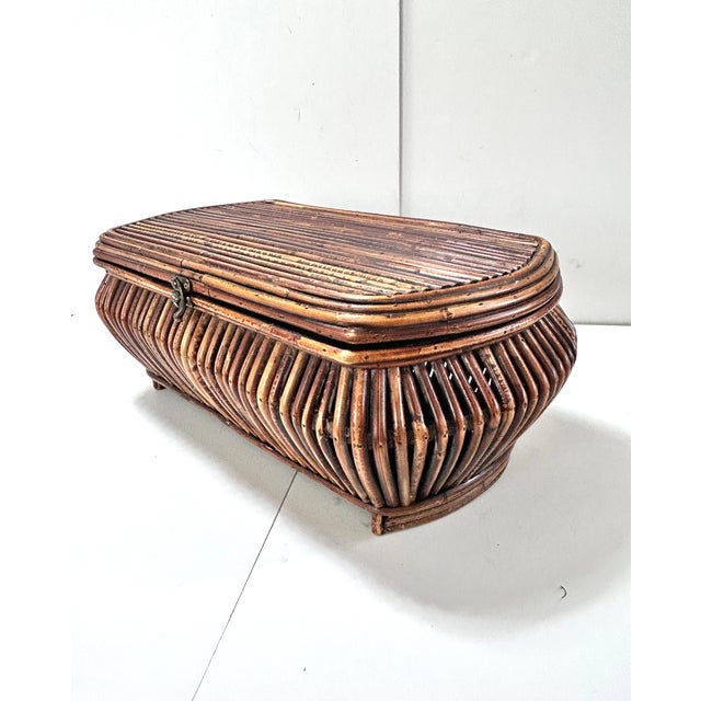 Vintage 1970s Rattan Storage Chest Coffee Table – Boho Coastal Wicker Trunk With Interior Compartments For Sale - Image 12 of 12