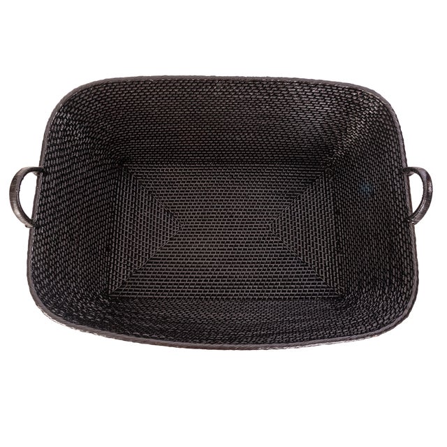 Boho Chic Artifacts Saboga Home Everything Basket with Hoop Handles in Black, Large For Sale - Image 3 of 3