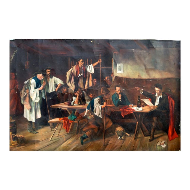 Antique Cossacks Oil Painting: Ukrainian Socialist Realism Art 75-115 For Sale