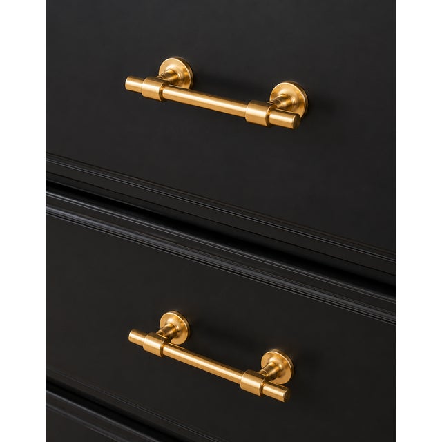 Refinished Black Dresser With Brass Ring Hardware-Modern Classic 9-Drawer Statement Piece For Sale - Image 6 of 7
