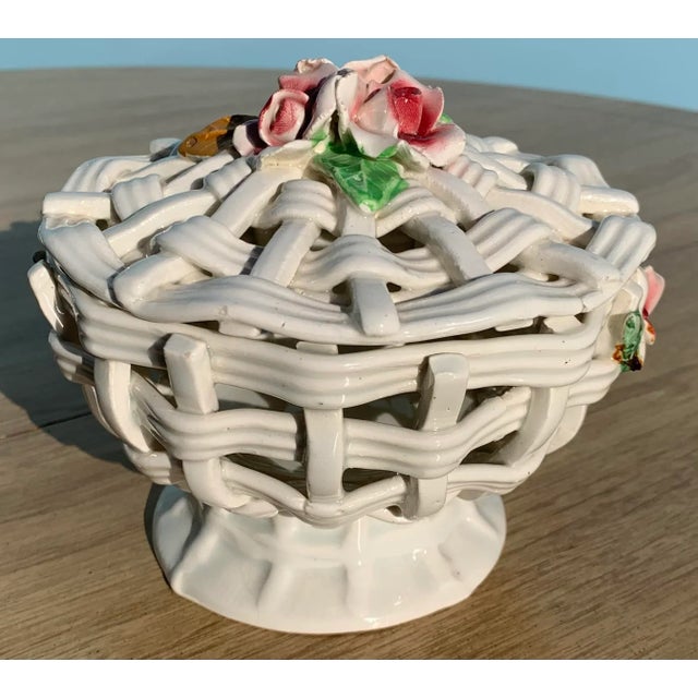 Late 20th Century White Ceramic Woven Basket For Sale In Los Angeles - Image 6 of 6