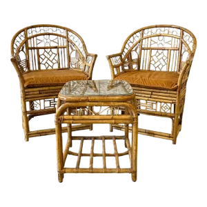 Vintage Brighton Pavilion Rattan Chairs W" Side Table -Suite