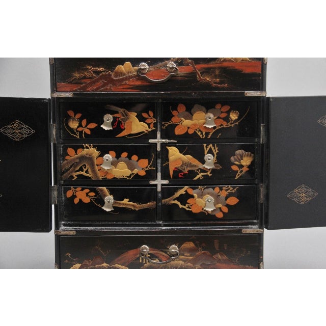 Wood 19th Century Black Lacquered and Painted Table Cabinet, 1880s For Sale - Image 7 of 15