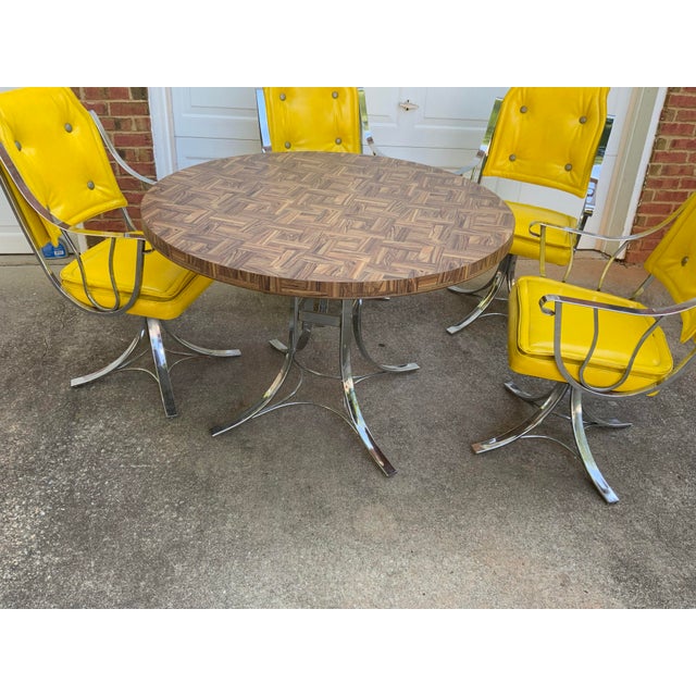 Set of Vintage Mid Century Chromes and Yellow Vinyls Four Chairs and Table For Sale - Image 4 of 8