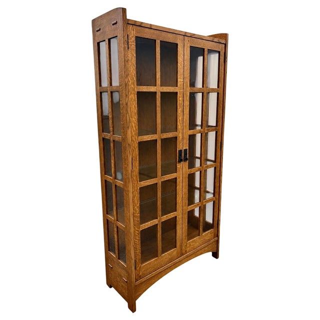 Gustav Stickley Mission Oak Arts and Crafts Illuminated Book Case Display Cabinet Superior quality display cabinet with...