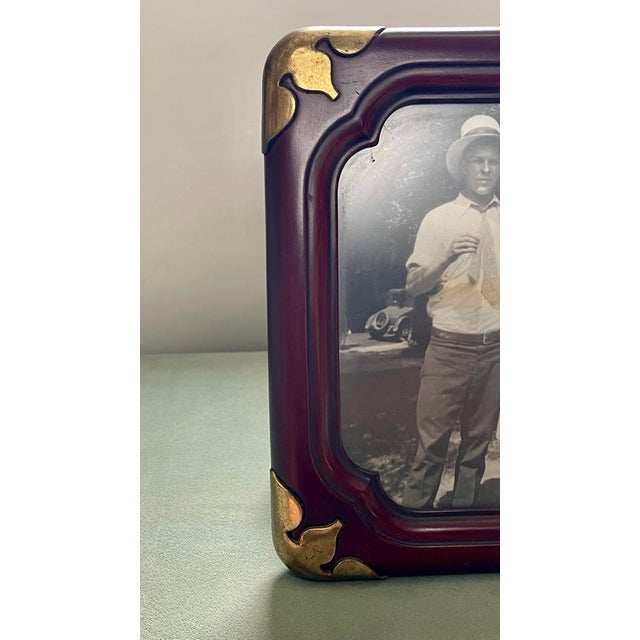 Brown Vintage Wood & Brass Picture Frame For Sale - Image 8 of 11