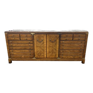 1980s Vintage Lane Burlwood Campaign Low Chest For Sale