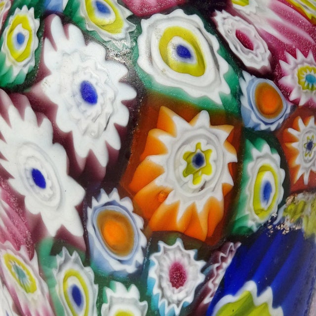 Vintage Murano Fratelli Toso Millefiori Flower Mosaic Rainbow Colors Italian Art Glass Double Handle Vase For Sale In Orlando - Image 6 of 10