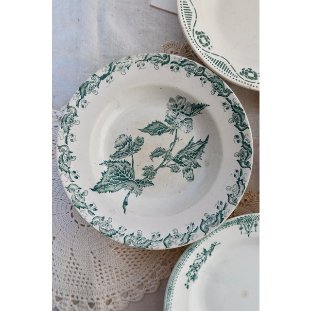 Green Green Earthenware Soup Plates from Gien, 1940s, Set of 4 For Sale - Image 8 of 16