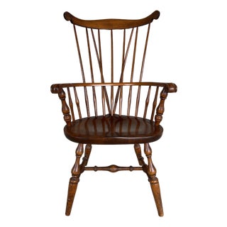 Nichols & Stone Old Pine Finish Maple Brace Back Arm Chair For Sale