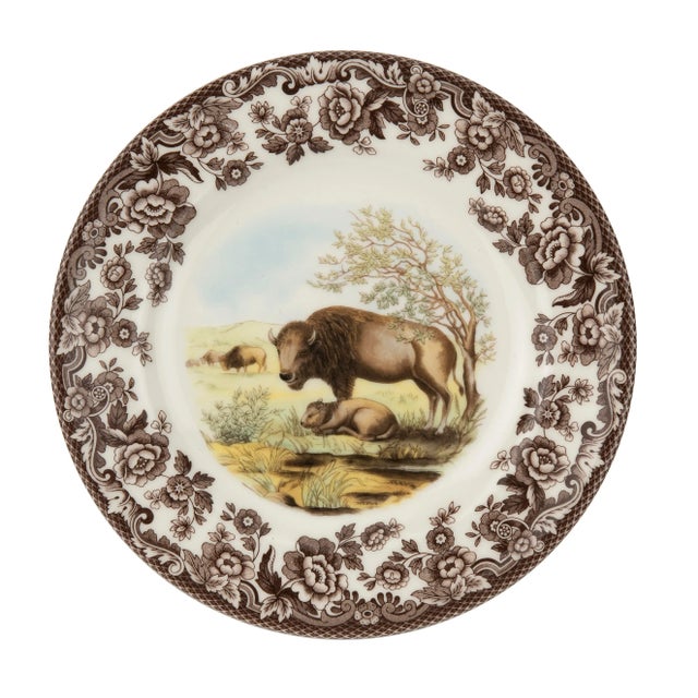 English Spode Woodland American Wildlife Salad Plate 8", Bison For Sale - Image 3 of 3