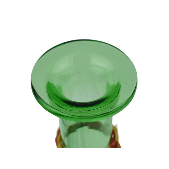 Vintage Hand Blown Italian Green Glass Wine Decanter Carafe With Ice Chamber Chiller and Stoppers For Sale - Image 9 of 10