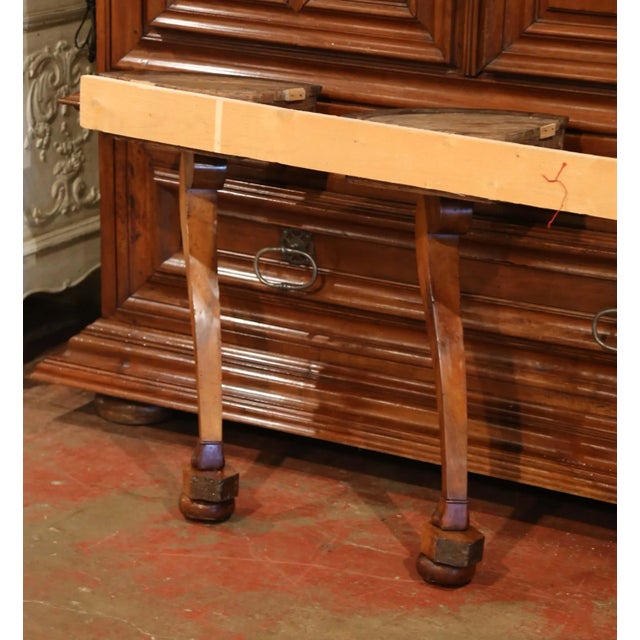 Pair of Early 19th Century French Empire Walnut and Marble Top Wall Consoles For Sale - Image 12 of 13