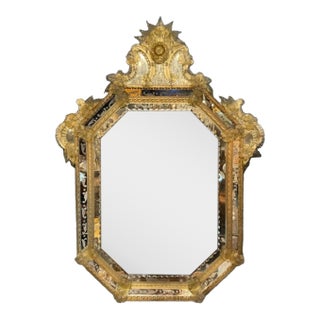 Vintage Venetian Etched Glass Mirror For Sale