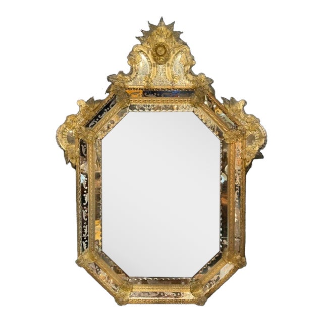 Vintage Venetian Etched Glass Mirror For Sale