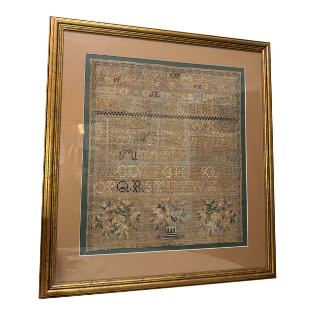 Large Antique Early 19th Century Handmade Embroidered Needlepoint Sampler Art For Sale