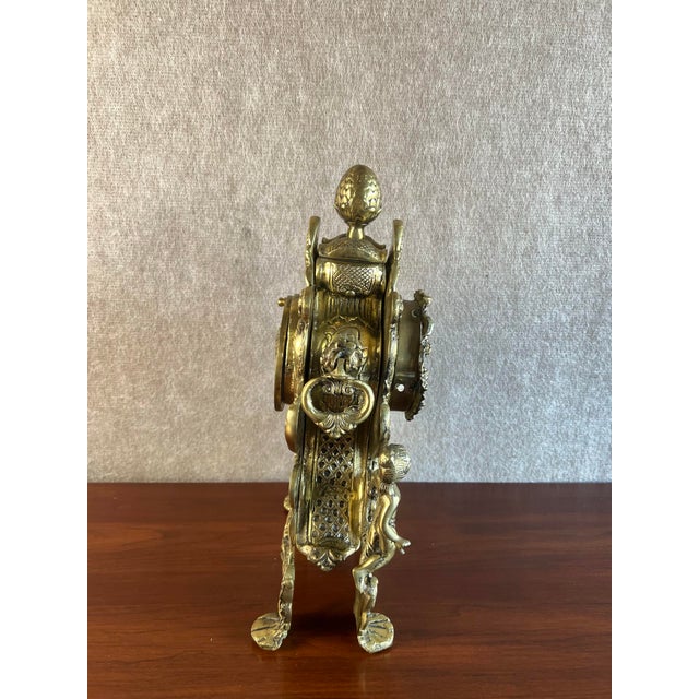 Vintage Antique Reproduction Rococo Style Ornate Brass Clock With Cherubs For Sale - Image 9 of 12