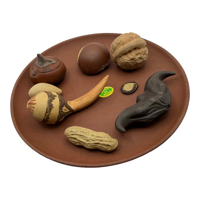 Ying Zisha Plate With Miniature Fruits and Nuts Sculptures For Sale