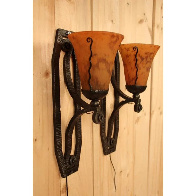 Red Vintage Art Deco Wall Lights in Wrought Iron, 1930s, Set of 2 For Sale - Image 8 of 8