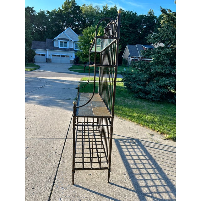 1990s Vintage French Style Iron, Slate and Glass Bakers Rack For Sale - Image 5 of 10