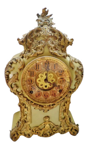 Antique F. Kroeber Clock Co. "Versailles" Iron Green With Cherubs 8 Day Clock