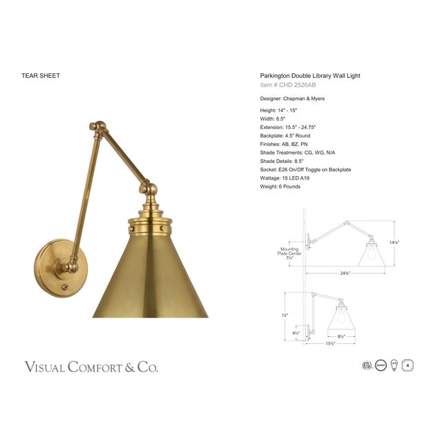 Modern Chapman & Myers for Visual Comfort Signature Parkington Double Library Wall Light in Antique-Burnished Brass For Sale - Image 3 of 5