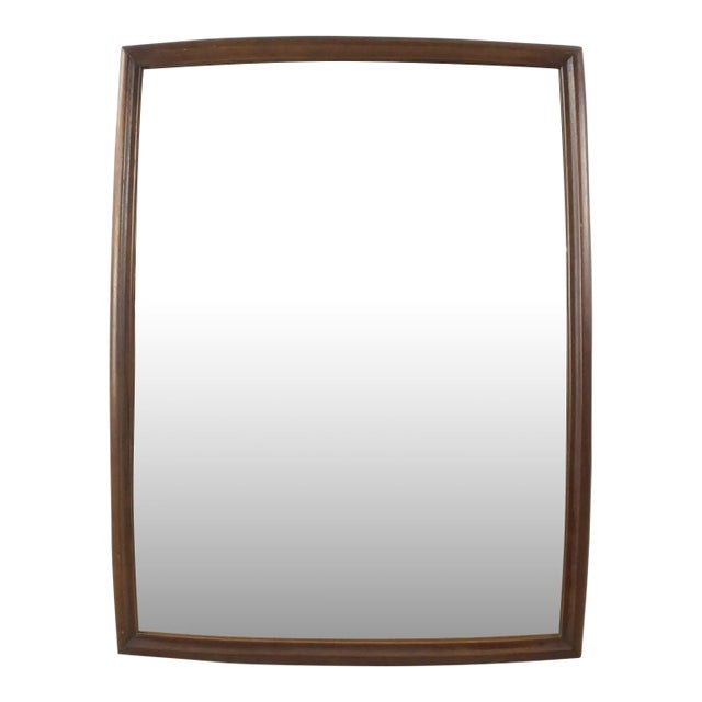 Mid Century Modern Walnut Wall Mirror With Rounded Wood Frame For Sale