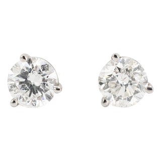 14k White Gold 0.85ct Round Diamond 3-Prong Martini Set Petite Stud Earrings, A Pair For Sale