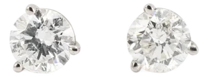 14k White Gold 0.85ct Round Diamond 3-Prong Martini Set Petite Stud Earrings, A Pair