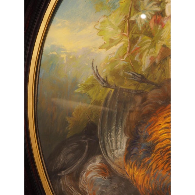 A Signed 19th Century French Oval Hunt Trophy Still Life, Pastel on Canvas For Sale - Image 10 of 18