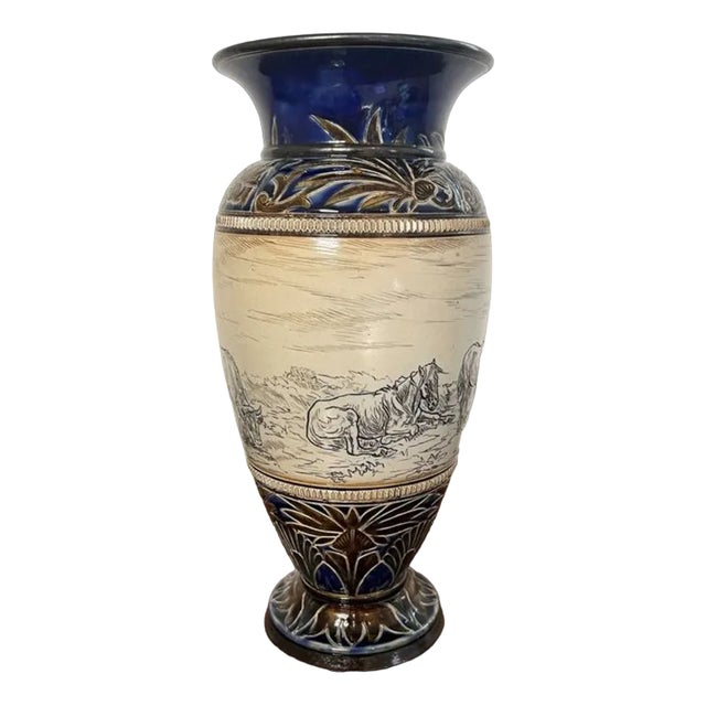Large Antique Vase by Hannah Barlow for Doulton Lambeth, 1880s For Sale